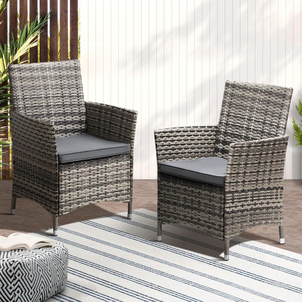 Livsip 2X Outdoor Dining Chairs Rattan Outdoor Patio Chairs Furniture Grey-Outdoor Chair-PEROZ Accessories