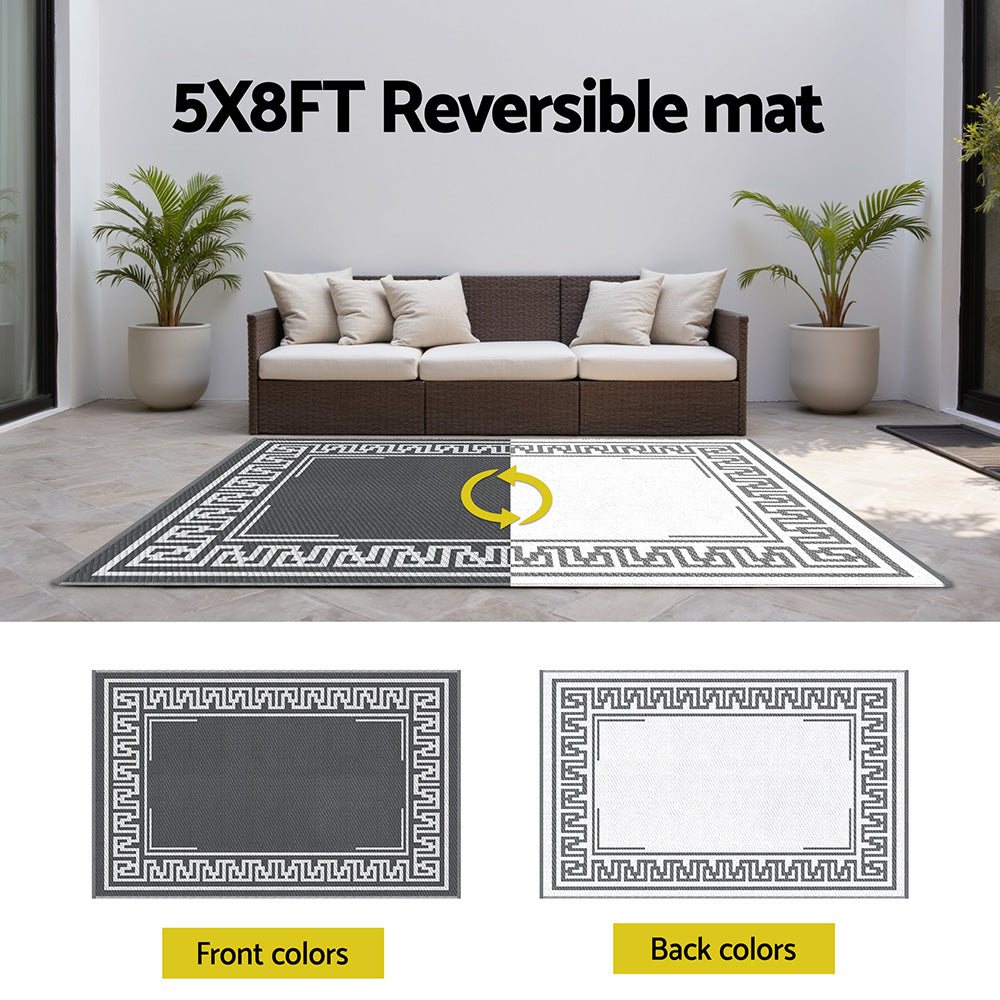 Gardeon Outdoor Rugs 152x244cm Large Carpet Reversible Area Mat PP Dual-Sided Patio Rug Greek Key-Home &amp; Garden &gt; Rugs &gt; Outdoor Rugs-PEROZ Accessories