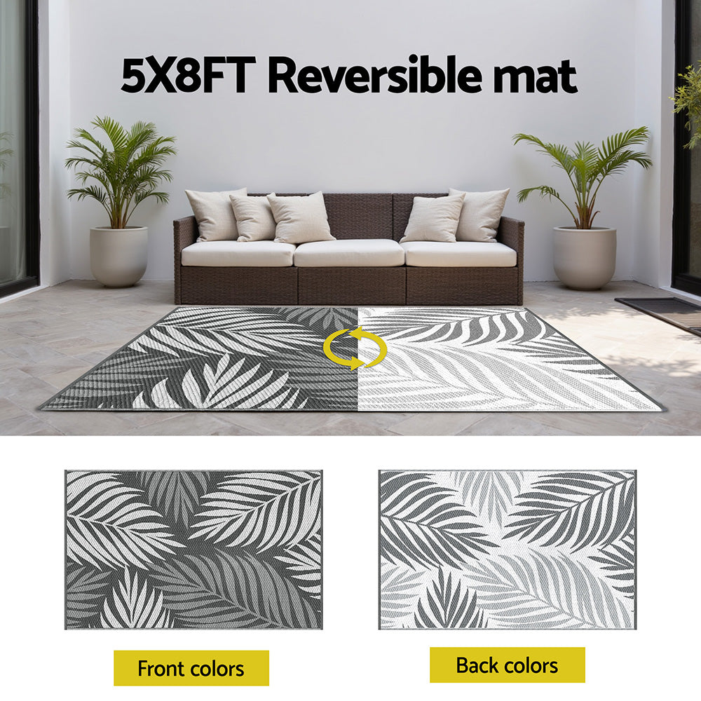 Gardeon Outdoor Rugs 152x244cm Large Carpet Reversible Area Mat PP Dual-Sided Patio Rug Leaf-Home &amp; Garden &gt; Rugs &gt; Outdoor Rugs-PEROZ Accessories