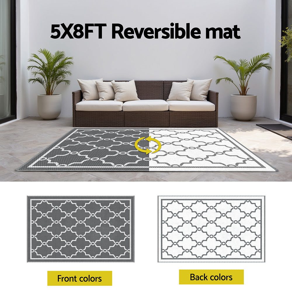 Gardeon Outdoor Rugs 152x244cm Large Carpet Reversible Area Mat PP Dual-Sided Patio Rug Maroc-Home &amp; Garden &gt; Rugs &gt; Outdoor Rugs-PEROZ Accessories