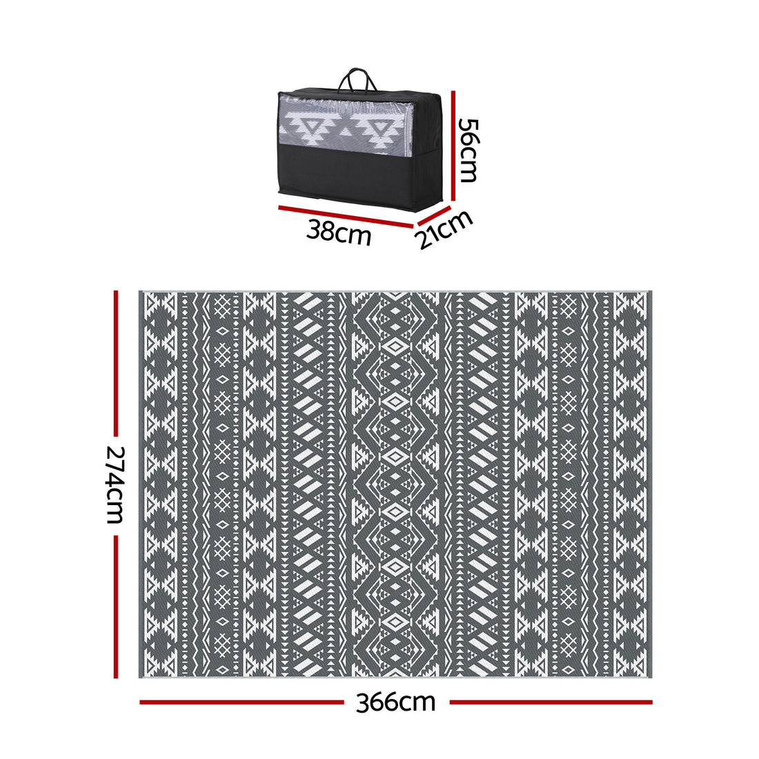 Gardeon Outdoor Rugs 274x366cm Large Carpet Reversible Area Mat PP Dual-Sided Patio Rug Bohemian-Home &amp; Garden > Rugs > Outdoor Rugs-PEROZ Accessories