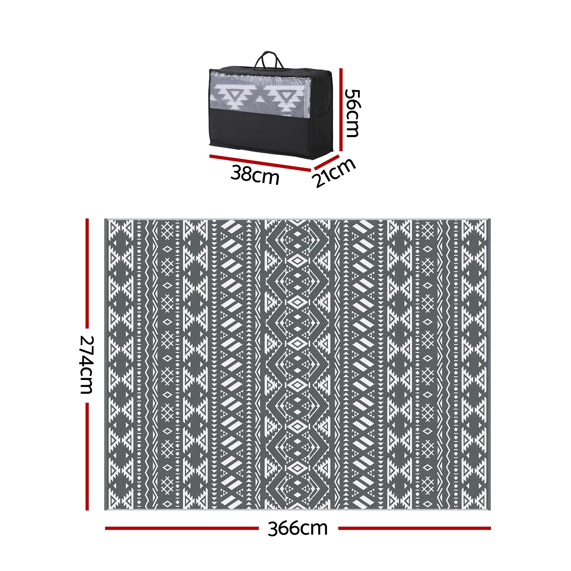 Gardeon Outdoor Rugs 274x366cm Large Carpet Reversible Area Mat PP Dual-Sided Patio Rug Bohemian-Home &amp; Garden > Rugs > Outdoor Rugs-PEROZ Accessories