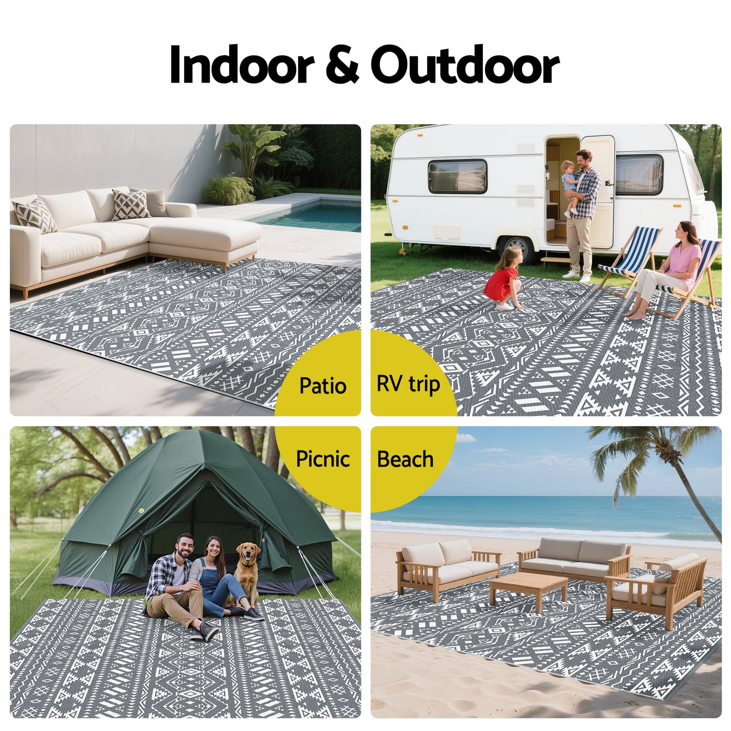 Gardeon Outdoor Rugs 274x366cm Large Carpet Reversible Area Mat PP Dual-Sided Patio Rug Bohemian-Home &amp; Garden > Rugs > Outdoor Rugs-PEROZ Accessories