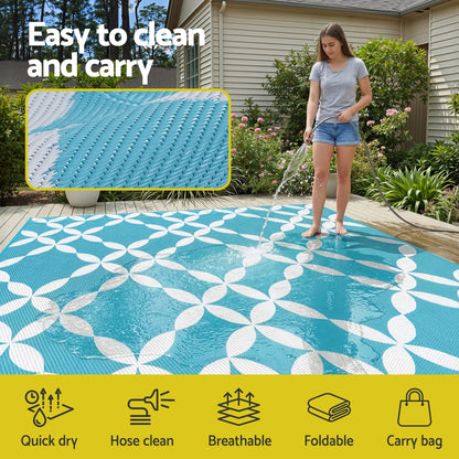 Gardeon Outdoor Rugs 274x366cm Large Carpet Reversible Area Mat PP Dual-Sided Patio Rug Light Blue-Home &amp; Garden > Rugs > Outdoor Rugs-PEROZ Accessories