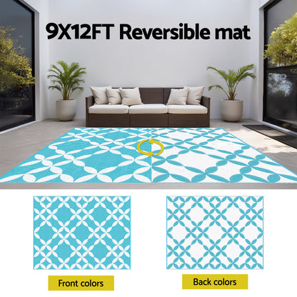 Gardeon Outdoor Rugs 274x366cm Large Carpet Reversible Area Mat PP Dual-Sided Patio Rug Light Blue-Home &amp; Garden > Rugs > Outdoor Rugs-PEROZ Accessories