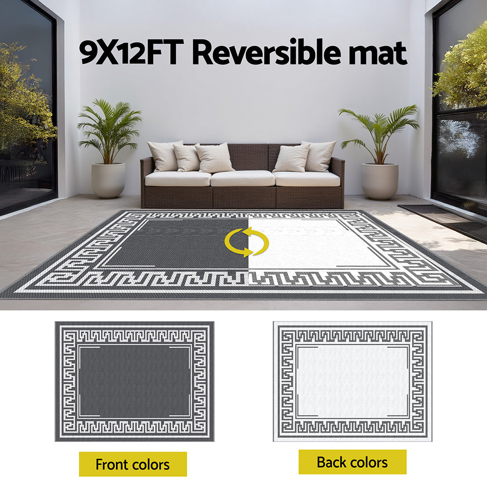Gardeon Outdoor Rugs 274x366cm Large Carpet Reversible Area Mat PP Dual-Sided Patio Rug Greek Key-Home &amp; Garden &gt; Rugs &gt; Outdoor Rugs-PEROZ Accessories