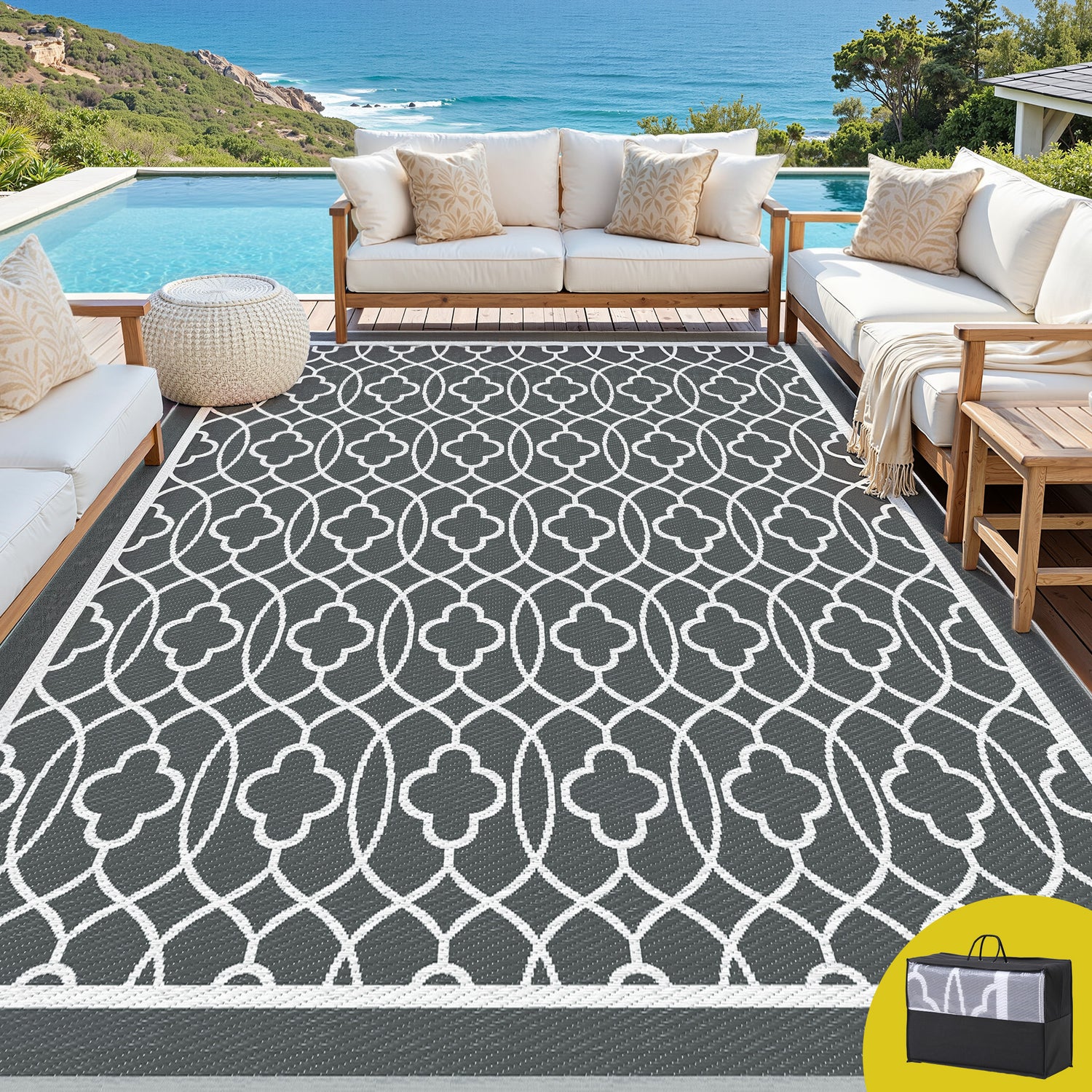 Gardeon Outdoor Rugs 274x366cm Large Carpet Reversible Area Mat PP Dual-Sided Patio Rug-Home &amp; Garden > Rugs > Outdoor Rugs-PEROZ Accessories