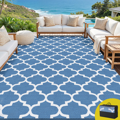 Gardeon Outdoor Rugs 274x366cm Large Carpet Reversible Area Mat PP Dual-Sided Patio Rug Blue-Home &amp; Garden > Rugs > Outdoor Rugs-PEROZ Accessories