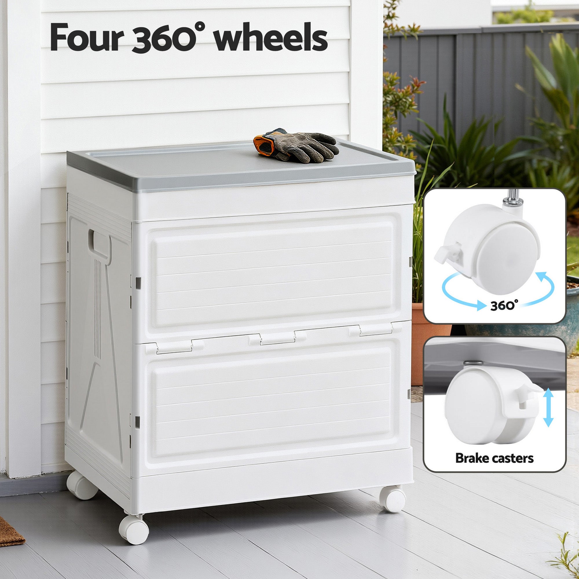 Gardeon 159L Outdoor Storage Box Stackable Cupboard Camping Organizer Wheels-Home &amp; Garden > Storage > Storage Boxes-PEROZ Accessories