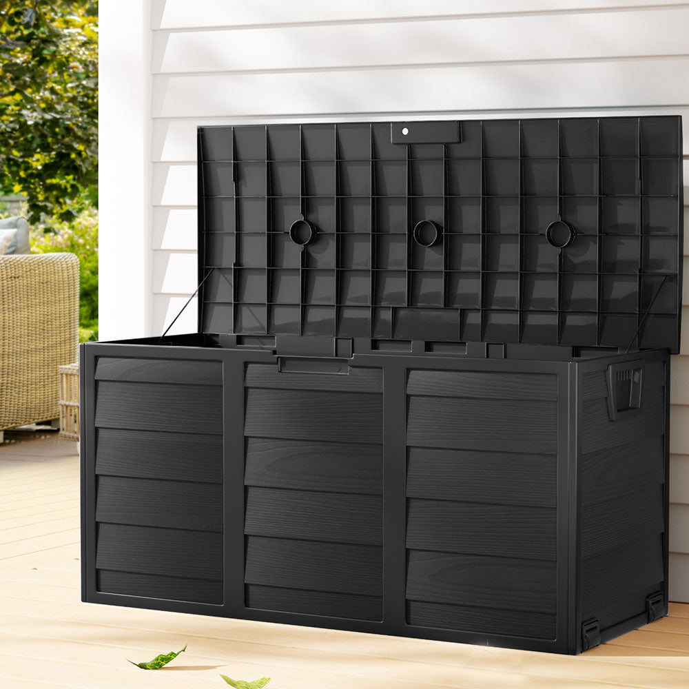 Gardeon Outdoor Storage Box 290L Lockable Organiser Garden Deck Shed All Black-Outdoor Storage Boxes-PEROZ Accessories