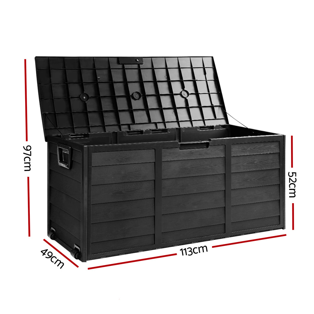 Gardeon Outdoor Storage Box 290L Lockable Organiser Garden Deck Shed All Black-Outdoor Storage Boxes-PEROZ Accessories