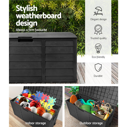 Gardeon Outdoor Storage Box 290L Lockable Organiser Garden Deck Shed All Black-Outdoor Storage Boxes-PEROZ Accessories