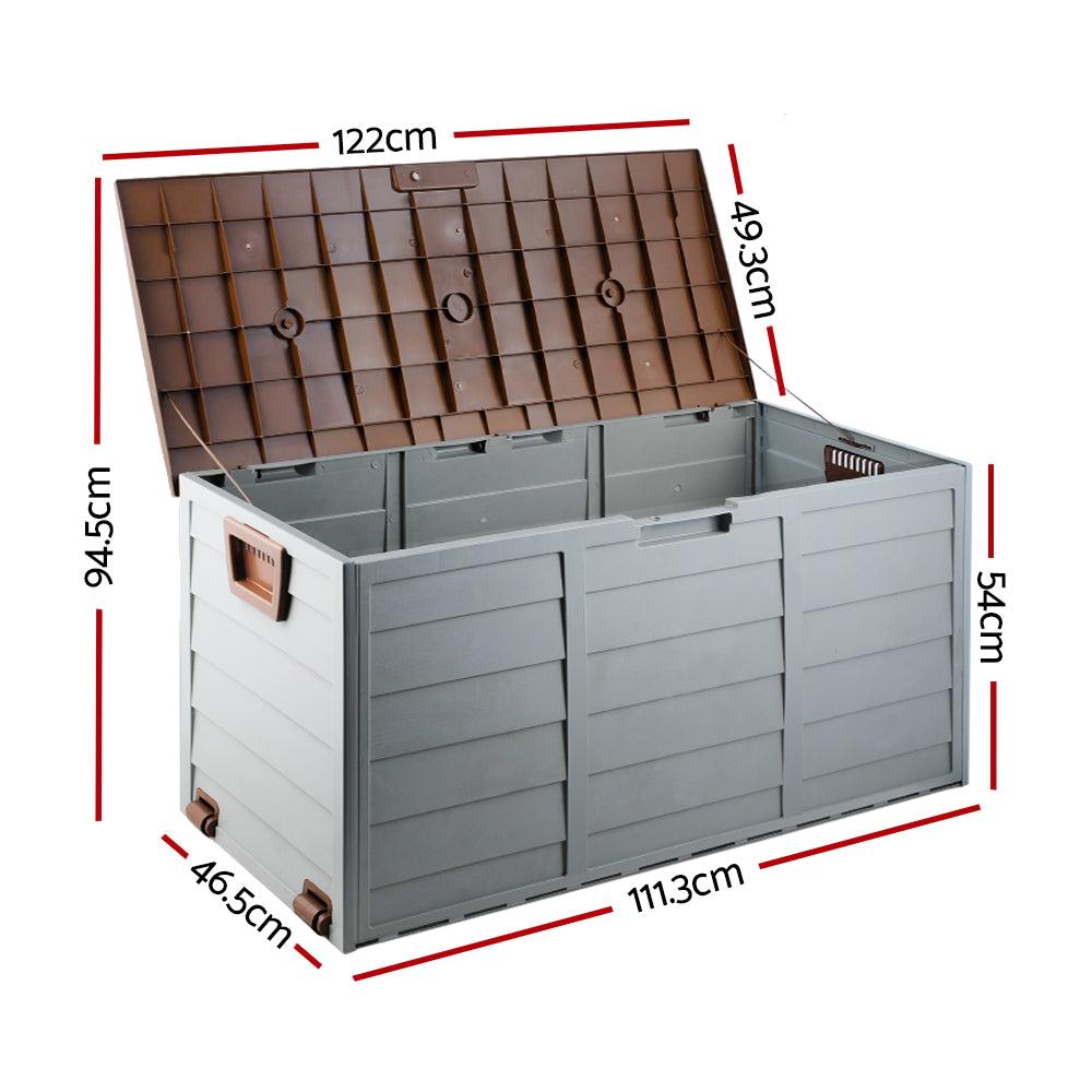 Gardeon Outdoor Storage Box 290L Lockable Organiser Garden Deck Shed Tool Brown-Outdoor Storage Boxes-PEROZ Accessories