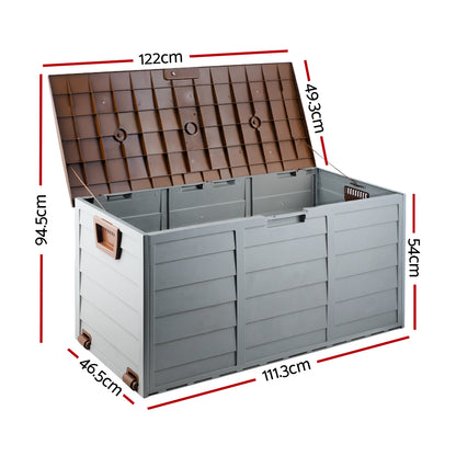 Gardeon Outdoor Storage Box 290L Lockable Organiser Garden Deck Shed Tool Brown-Outdoor Storage Boxes-PEROZ Accessories