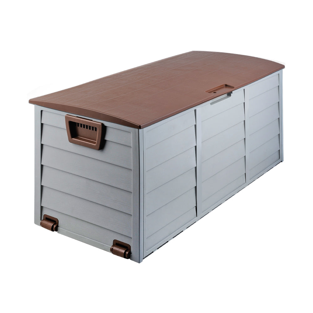 Gardeon Outdoor Storage Box 290L Lockable Organiser Garden Deck Shed Tool Brown-Outdoor Storage Boxes-PEROZ Accessories
