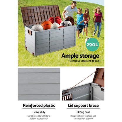 Gardeon Outdoor Storage Box 290L Lockable Organiser Garden Deck Shed Tool Brown-Outdoor Storage Boxes-PEROZ Accessories