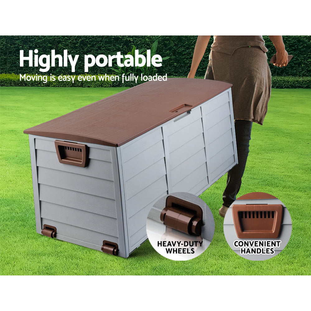 Gardeon Outdoor Storage Box 290L Lockable Organiser Garden Deck Shed Tool Brown-Outdoor Storage Boxes-PEROZ Accessories