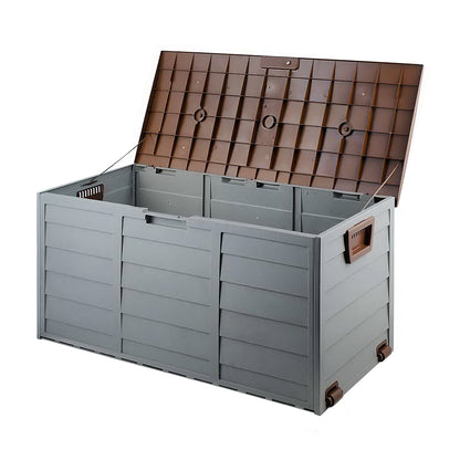 Gardeon Outdoor Storage Box 290L Lockable Organiser Garden Deck Shed Tool Brown-Outdoor Storage Boxes-PEROZ Accessories