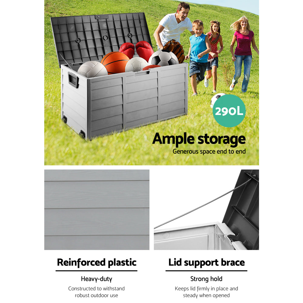 Gardeon Outdoor Storage Box 290L Lockable Organiser Garden Deck Shed Tool Black-Outdoor Storage Boxes-PEROZ Accessories