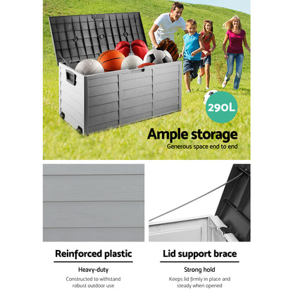 Gardeon Outdoor Storage Box 290L Lockable Organiser Garden Deck Shed Tool Black-Outdoor Storage Boxes-PEROZ Accessories