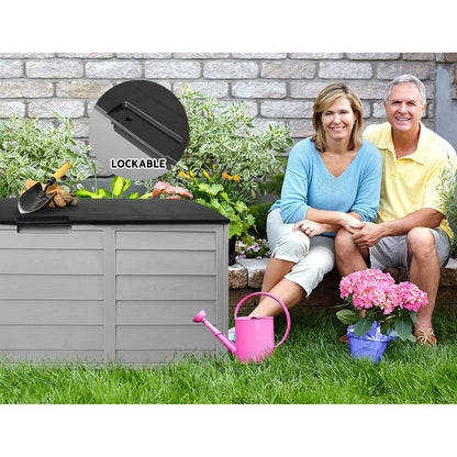 Gardeon Outdoor Storage Box 290L Lockable Organiser Garden Deck Shed Tool Black-Outdoor Storage Boxes-PEROZ Accessories