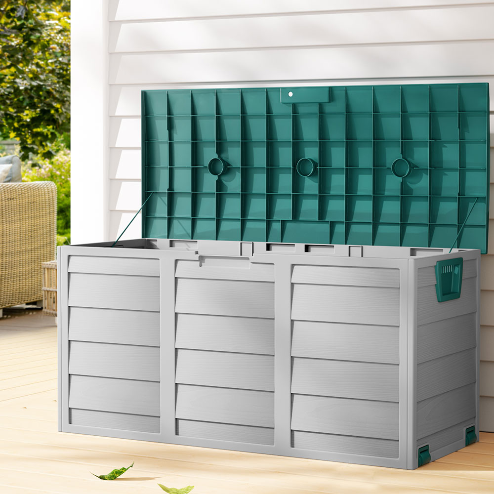 Gardeon Outdoor Storage Box 290L Lockable Organiser Garden Deck Shed Tool Green-Outdoor Storage Boxes-PEROZ Accessories