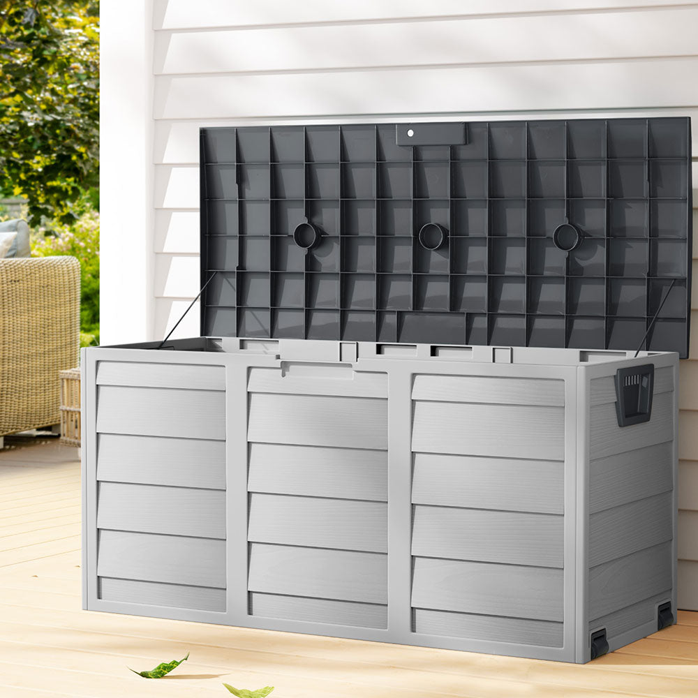 Gardeon Outdoor Storage Box 290L Lockable Organiser Garden Deck Shed Tool Grey-Outdoor Storage Boxes-PEROZ Accessories