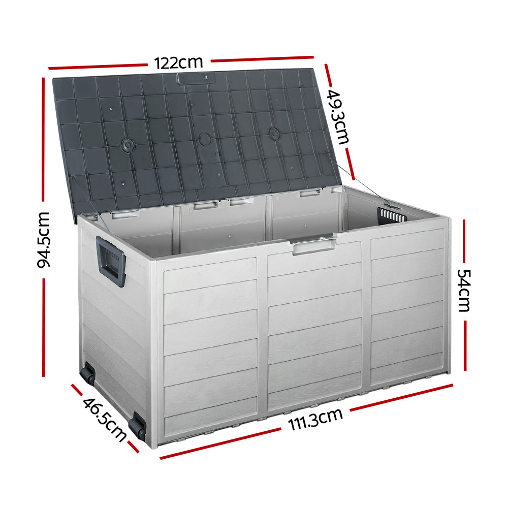Gardeon Outdoor Storage Box 290L Lockable Organiser Garden Deck Shed Tool Grey-Outdoor Storage Boxes-PEROZ Accessories