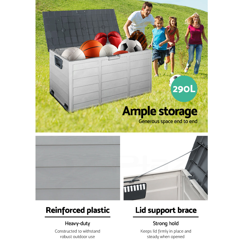 Gardeon Outdoor Storage Box 290L Lockable Organiser Garden Deck Shed Tool Grey-Outdoor Storage Boxes-PEROZ Accessories