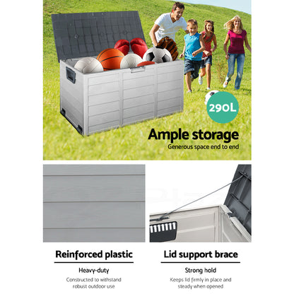 Gardeon Outdoor Storage Box 290L Lockable Organiser Garden Deck Shed Tool Grey-Outdoor Storage Boxes-PEROZ Accessories