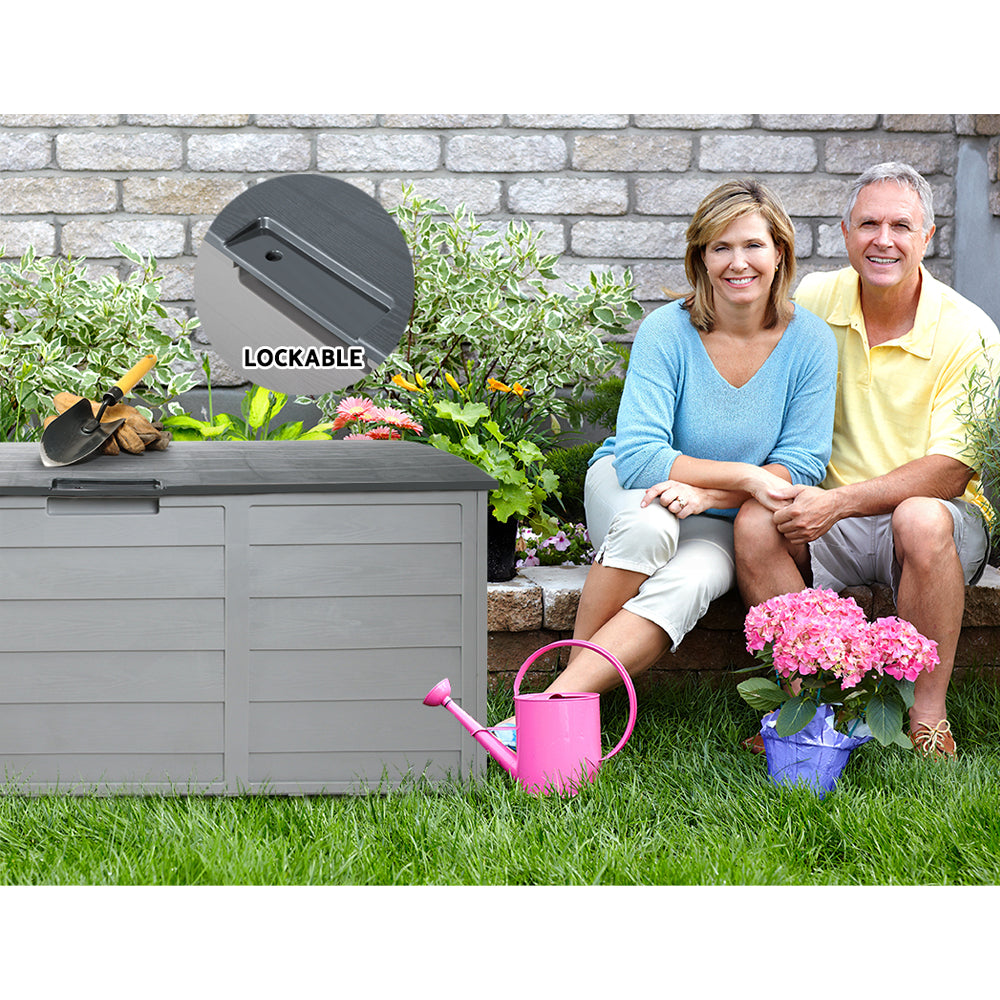 Gardeon Outdoor Storage Box 290L Lockable Organiser Garden Deck Shed Tool Grey-Outdoor Storage Boxes-PEROZ Accessories