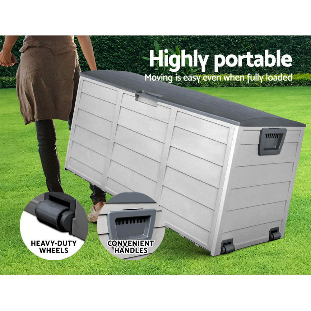 Gardeon Outdoor Storage Box 290L Lockable Organiser Garden Deck Shed Tool Grey-Outdoor Storage Boxes-PEROZ Accessories