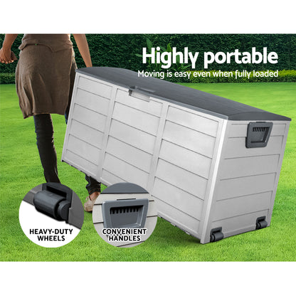 Gardeon Outdoor Storage Box 290L Lockable Organiser Garden Deck Shed Tool Grey-Outdoor Storage Boxes-PEROZ Accessories