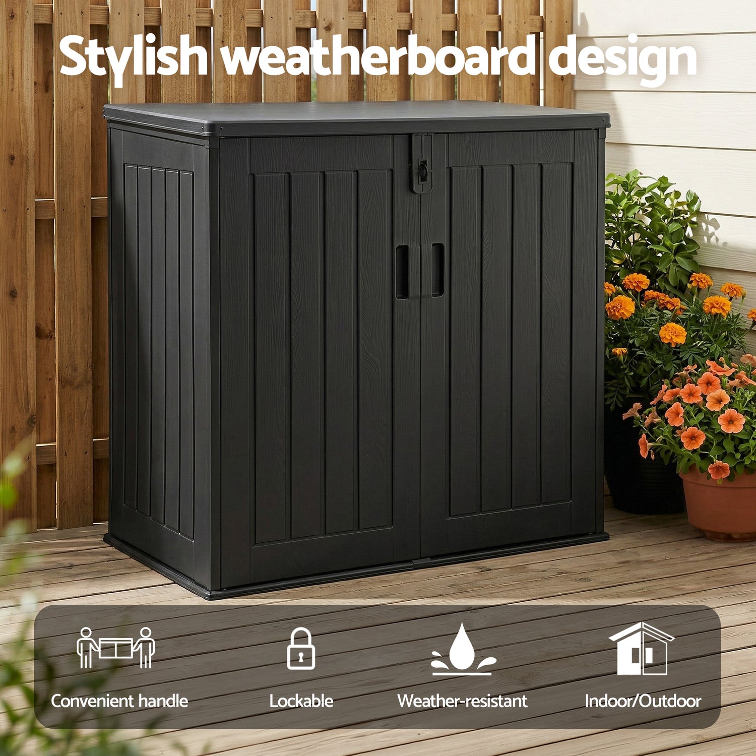 Gardeon Outdoor Storage Box 775L Container Lockable Cabinet Tool Organizer Shed Black-Home &amp; Garden > Storage > Storage Boxes-PEROZ Accessories