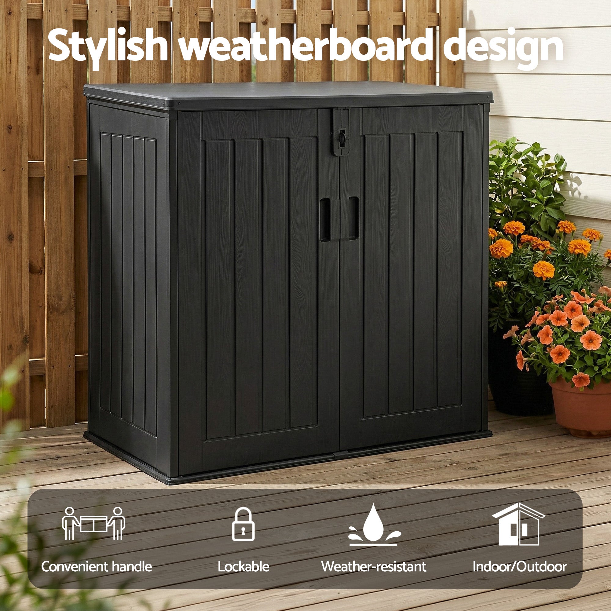 Gardeon Outdoor Storage Box 775L Container Lockable Cabinet Tool Organizer Shed Black-Home &amp; Garden > Storage > Storage Boxes-PEROZ Accessories