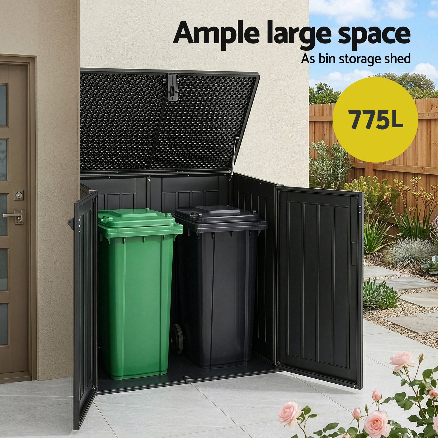 Gardeon Outdoor Storage Box 775L Container Lockable Cabinet Tool Organizer Shed Black-Home &amp; Garden > Storage > Storage Boxes-PEROZ Accessories