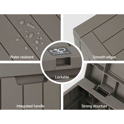 Gardeon Outdoor Storage Box 118L Container Lockable Garden Toy Tool Shed Grey-Outdoor Storage Boxes-PEROZ Accessories