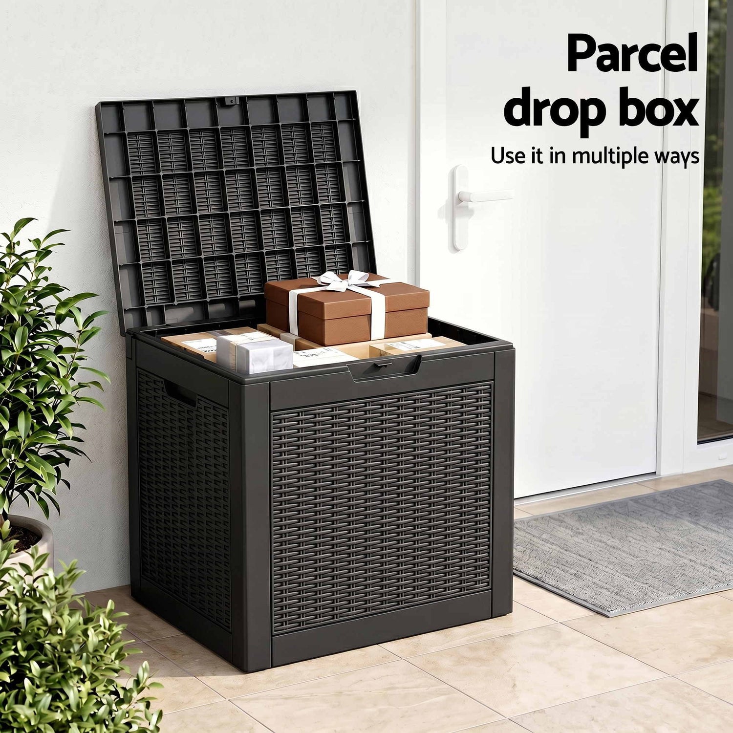 Gardeon Outdoor Storage Box 118L Container Lockable Garden Toy Tool Rattan-Texture Black
