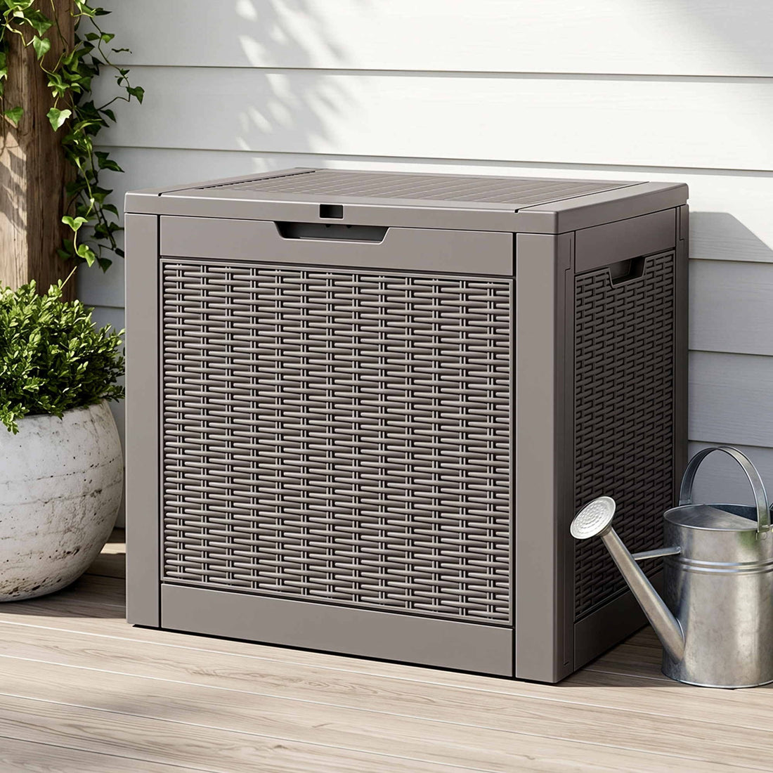 Gardeon Outdoor Storage Box 118L Container Lockable Garden Toy Tool Rattan-Texture Brown-Furniture > Outdoor > Outdoor Storage Boxes-PEROZ Accessories