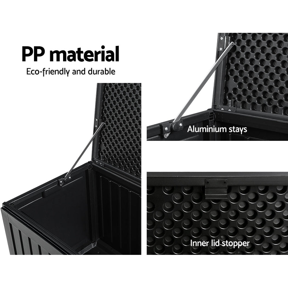 Gardeon Outdoor Storage Box 270L Container Lockable Garden Bench Tool Shed Black-Outdoor Storage Boxes-PEROZ Accessories
