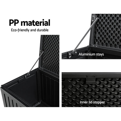 Gardeon Outdoor Storage Box 270L Container Lockable Garden Bench Tool Shed Black-Outdoor Storage Boxes-PEROZ Accessories