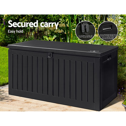 Gardeon Outdoor Storage Box 270L Container Lockable Garden Bench Tool Shed Black-Outdoor Storage Boxes-PEROZ Accessories
