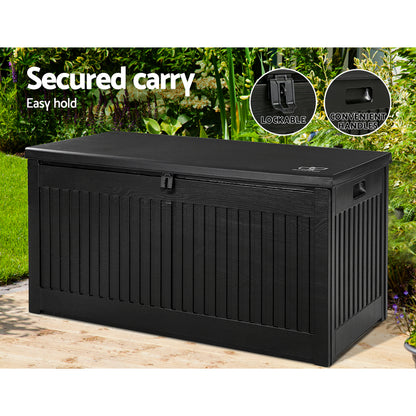 Gardeon Outdoor Storage Box 270L Container Lockable Garden Bench Tool Shed Black-Outdoor Storage Boxes-PEROZ Accessories