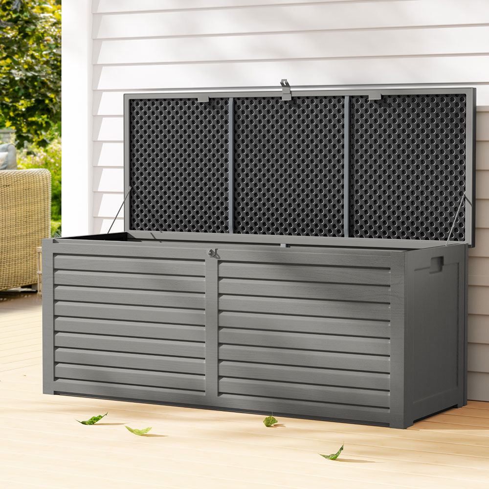 Gardeon Outdoor Storage Box 390L Container Lockable Garden Bench Tools Toy Shed Black-Outdoor Storage Boxes-PEROZ Accessories