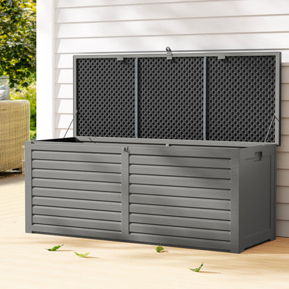Gardeon Outdoor Storage Box 390L Container Lockable Garden Bench Tools Toy Shed Black-Outdoor Storage Boxes-PEROZ Accessories