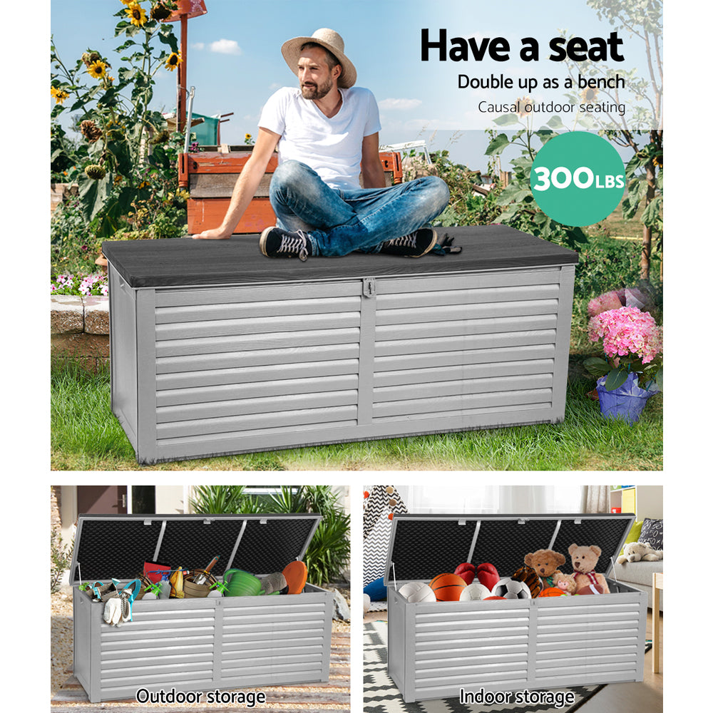 Gardeon Outdoor Storage Box 390L Container Lockable Garden Bench Tools Toy Shed Black-Outdoor Storage Boxes-PEROZ Accessories
