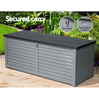 Gardeon Outdoor Storage Box 390L Container Lockable Garden Bench Tools Toy Shed Black-Outdoor Storage Boxes-PEROZ Accessories