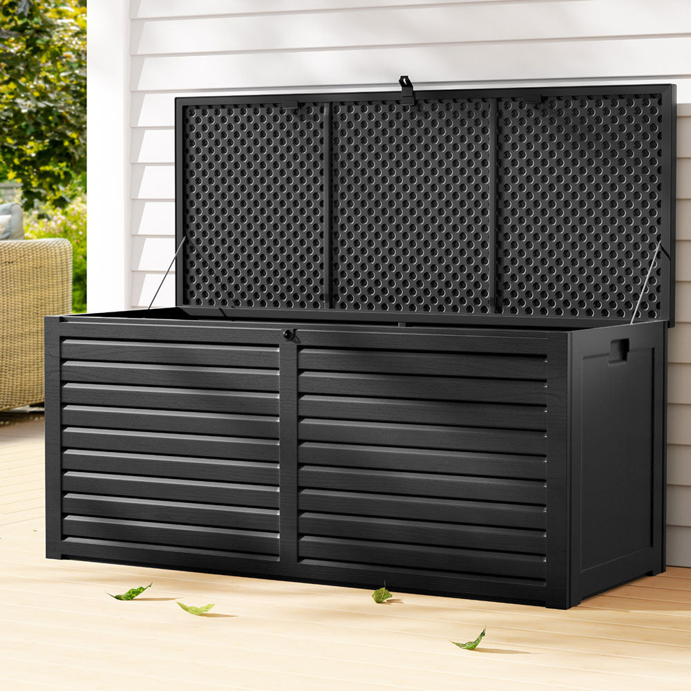 Gardeon Outdoor Storage Box 490L Container Lockable Garden Bench Shed Tools Toy All Black-Outdoor Storage Boxes-PEROZ Accessories