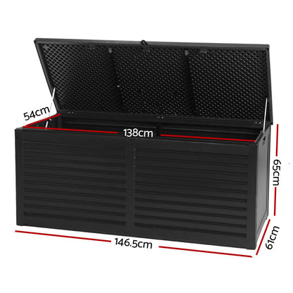 Gardeon Outdoor Storage Box 490L Container Lockable Garden Bench Shed Tools Toy All Black-Outdoor Storage Boxes-PEROZ Accessories