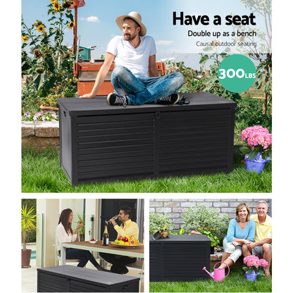 Gardeon Outdoor Storage Box 490L Container Lockable Garden Bench Shed Tools Toy All Black-Outdoor Storage Boxes-PEROZ Accessories